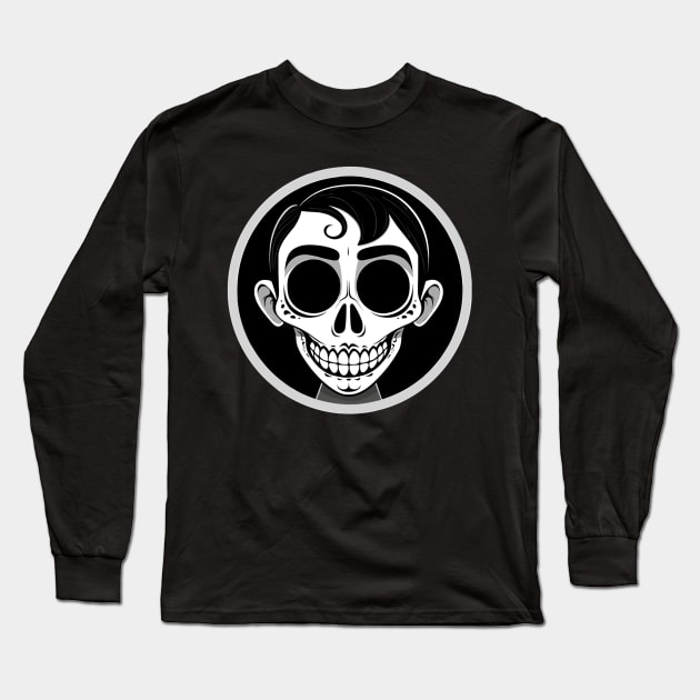 Movie Skull Icon: Black Circle Vector Cartoon Long Sleeve T-Shirt by MemoraPrint